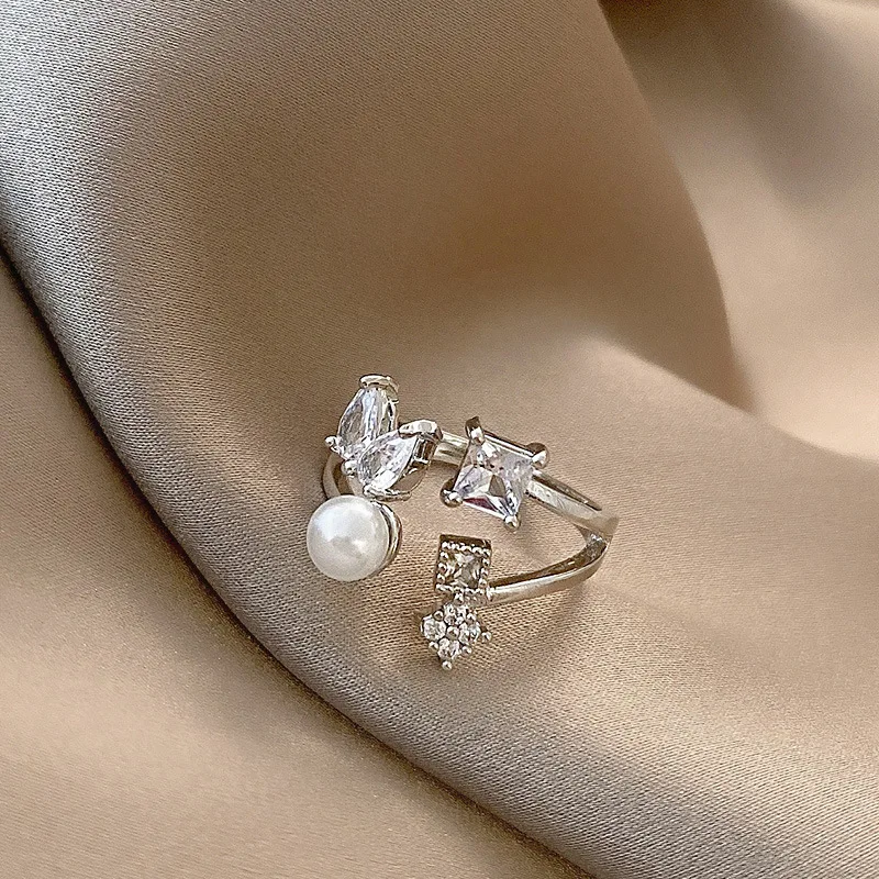 

2021 Fashion Jewelry Diamond Pearl Zircon Rings for Women Female Opening Adjustable Personality Temperament Jewelry Wholesale