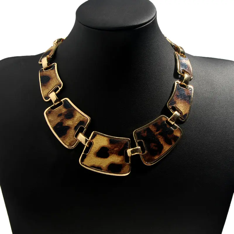 Женское кожаное ожерелье Flatfoosie винтажное ожерелье-чокер с леопардовым принтом