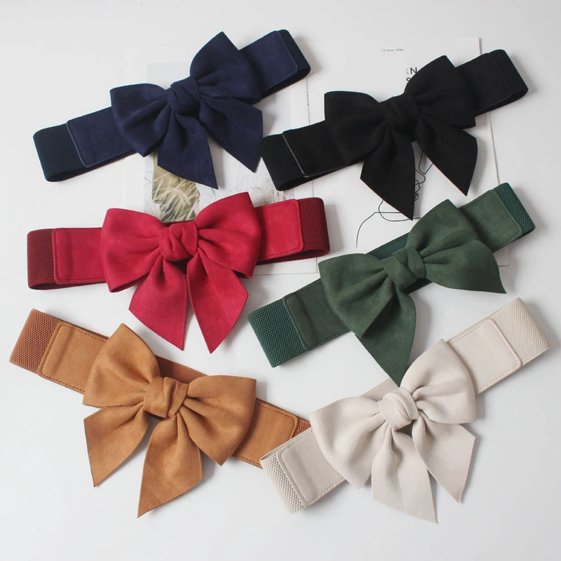 

Fashion Elastic Waistband for Dress Accessories Retro Wide Corset Belt for Women Girls Navy Blue Red Black Big Bow Waist Band