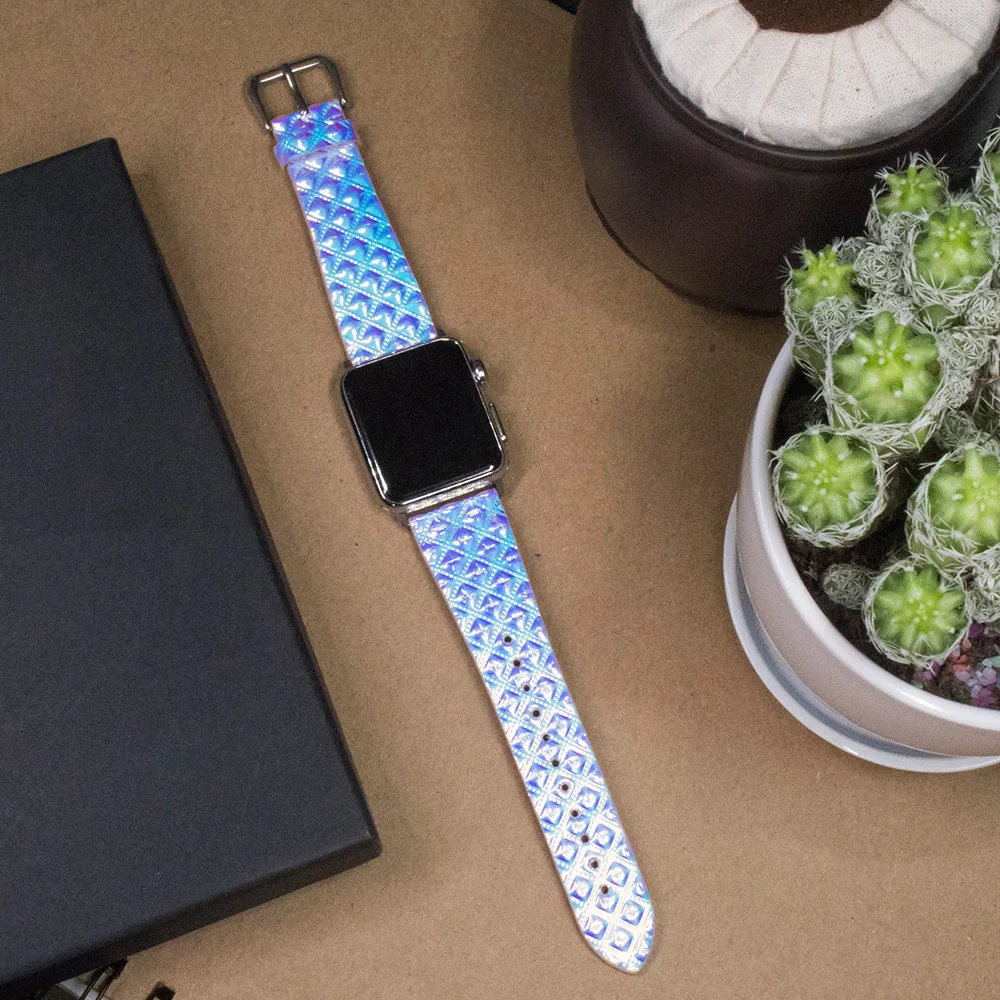 Блестящие блестящие женские кожаные браслеты для Apple Watch Series 5 4 2 3 iWatch ремешок 44 мм