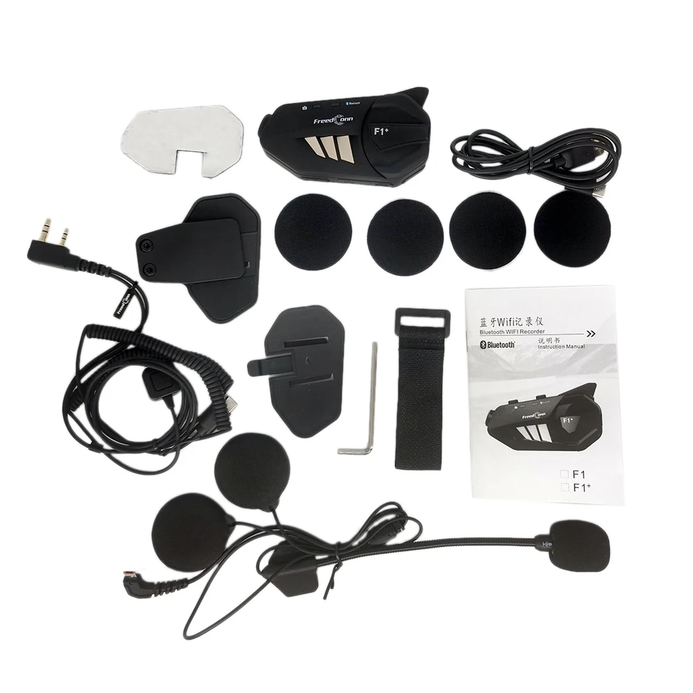 

Freedconn F1 Motorcycle WiFi Driving Recorder 1080P HD Bluetooth 5.0 Helmet Headset Camera 6 Rider Group Intercom Action Camera