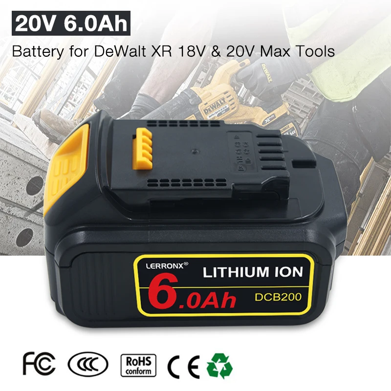 Сменная литий ионная аккумуляторная батарея 20 в 6000 мАч для Dewalt 18 DCB184 DCB201 DCB200 DCB205