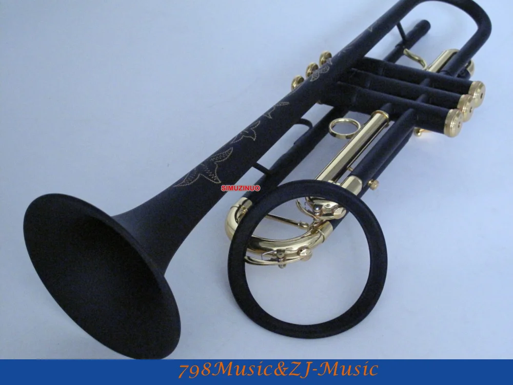 

Matt Black Nickel Gold Plated Bb Trumpet Horn Monel Valve engraving+Case and Free LORICO Ring Mute