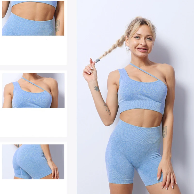 

Women's Tight Sportswear Fitness Yoga Set Breathable Padded Bra Gym Shorts Solid Color Female Seamless Yoga Suit Gym Set