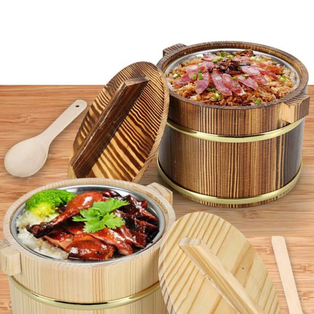 

1 Pc Creative Vegetable Bucket Wooden Fashionable Sushi Bowl with Lid