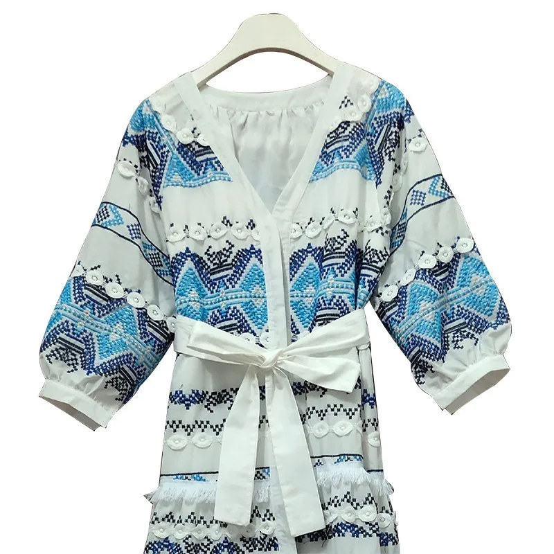 

High Waist Lace Up Bowknot Maxi Elegant Dresses Female 2021 Vintage Patchwork Lace Dress For Women V Neck Half Sleeve