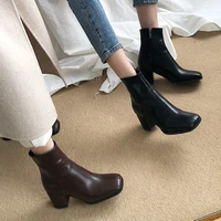 womens ankle boots leather ankle boots square head thick heel side zipper winter shoes women size 33 42