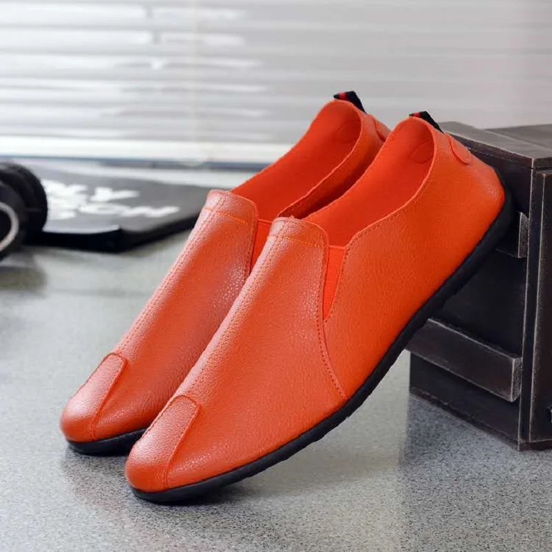 

Мокасины мужские мягкие из кожзама Мужские классические туфли Удобные повседневные лоферы черный белый оранжевый Бесплатная доставка