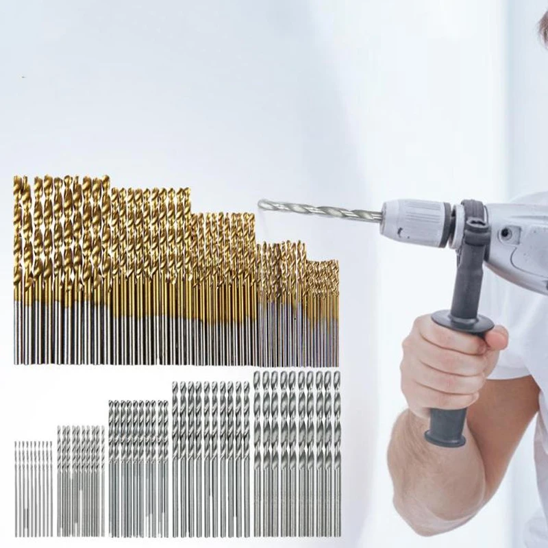 100 Pcs/Set Titanium Coated Twist Drill Bit High Speed Steel Hole Opener Woodworking Metal Plastic Tools Electric | Инструменты