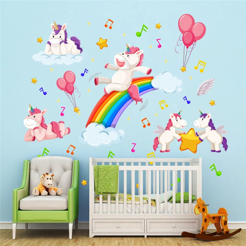 Мультяшный Радужный музыкальный воздушный шар наклейка на стену в форме