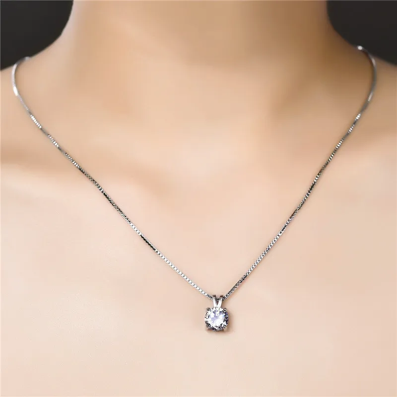 

YANHUI Solitaire 8mm 2ct Zirconia Diamond Pendant Necklace 925 Solid Silver Choker Statement Necklace Women Silver 925 Jewelry