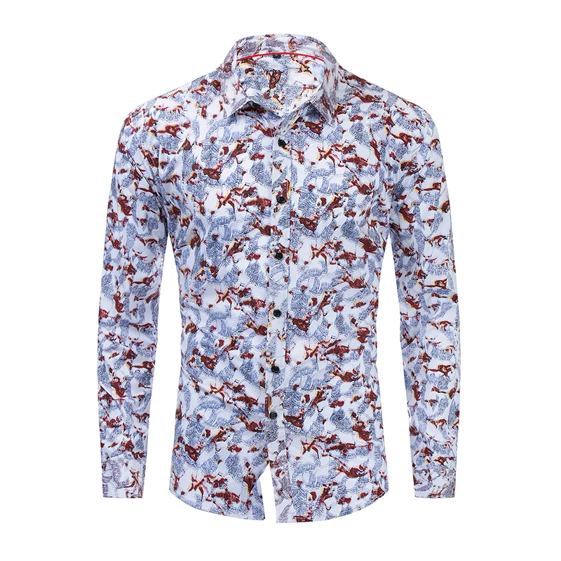 Гавайская Мужская рубашка Повседневная из 2019 хлопка с длинными рукавами и