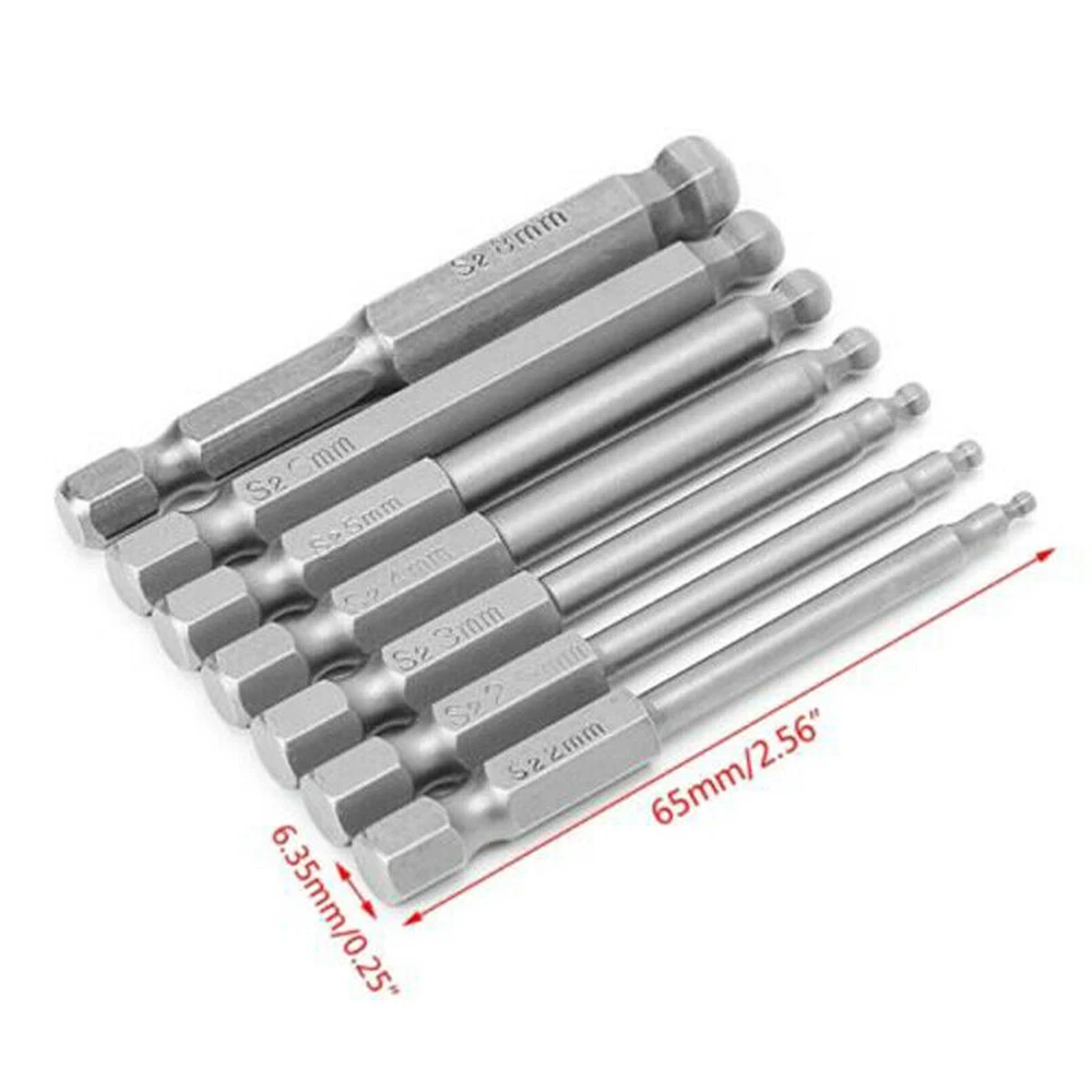 

7 Pcs Of 65mm Magnetic Spherical End Hexagon Socket Screwdriver Bit Set Electric Drill Screwdriver Tool