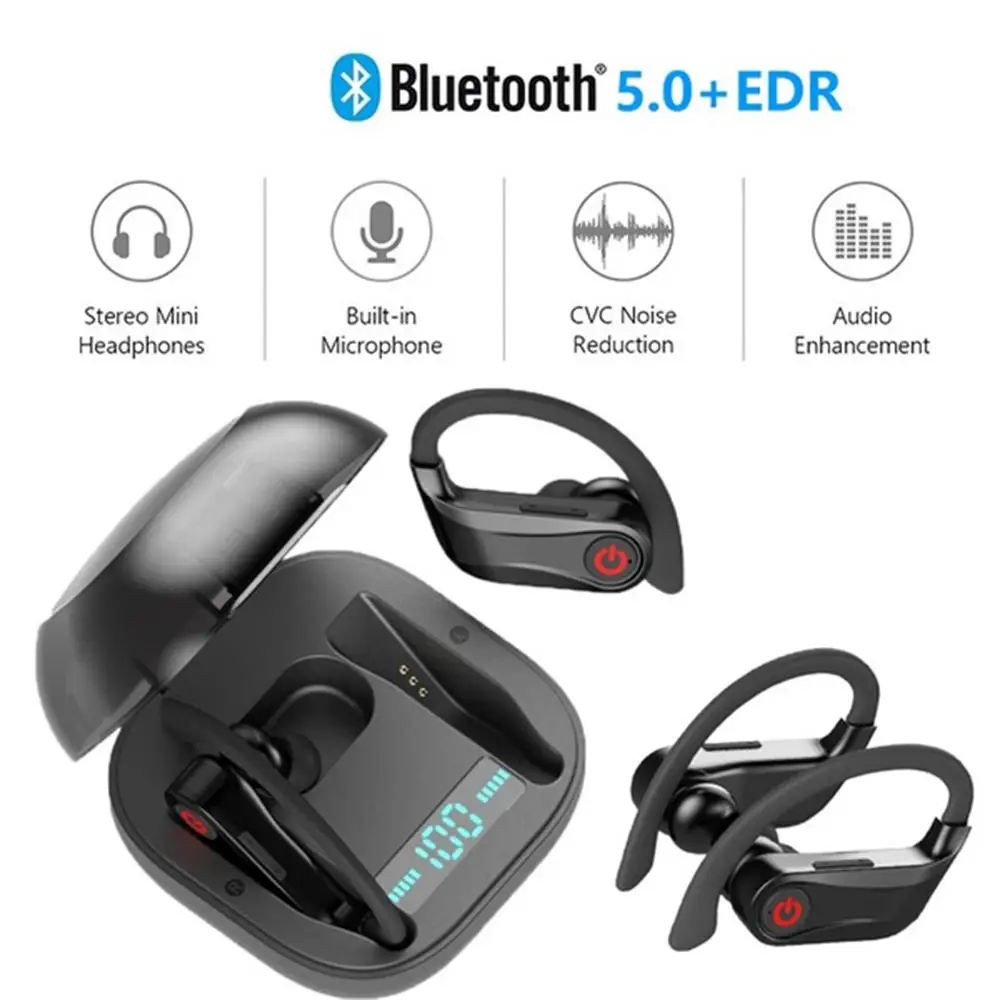 Мощность TWS беспроводные наушники Bluetooth 5 0 стерео спортивные 950 мАч чехол