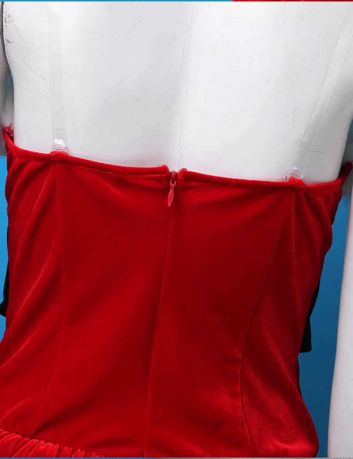 

Christmas Ladies Santa Dresses Christmas Cosplay Costume Party Transparent Shoulder Strap Sleeveless Faux Fur Trim Mini Dress