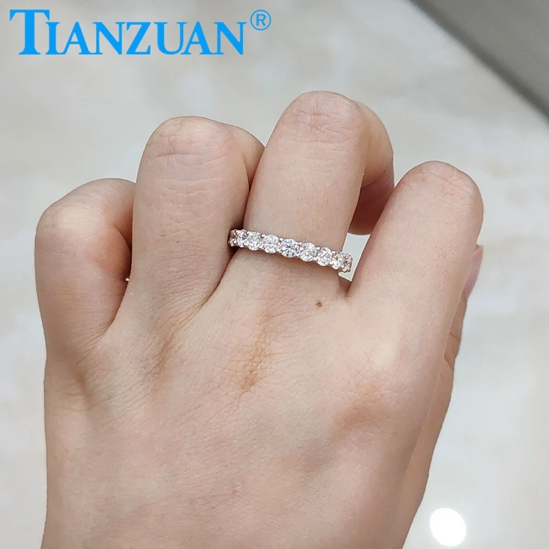 

band ring 925 Sterling Silver Rings 3mm round shape white moissanite full of stone Jewelry Rings Engagement