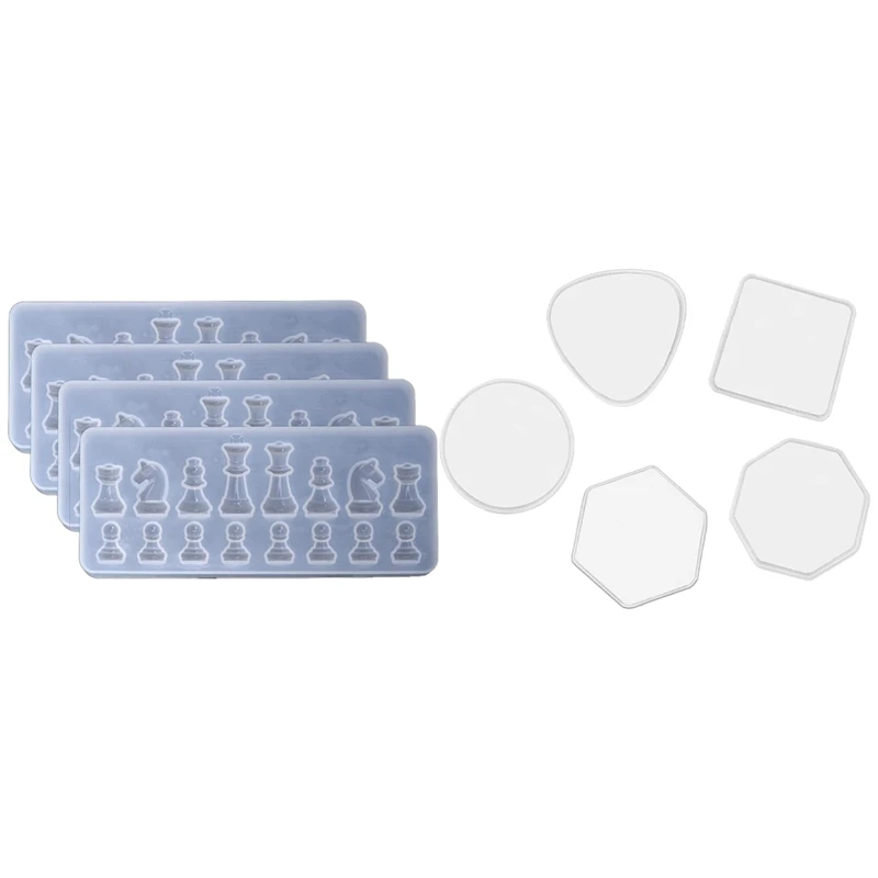 

4Pcs Chess Resin Mold 3D Chess Piece Silicone Mold Set with Resin Coaster Molds Set 5 Pcs