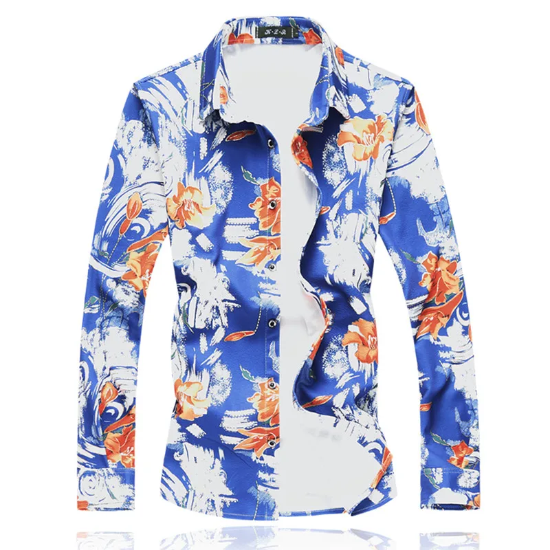 

Size 7XL Floral Big 2020 New Men Long Sleeve regular fit Casual Shirts Blue Navy Red M-4XL 5XL 6XL#9713