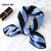 women satin hair handkerchief scarf stripe print wrap foulard small soft silk square neck bandana skinny scarf shawls 2020