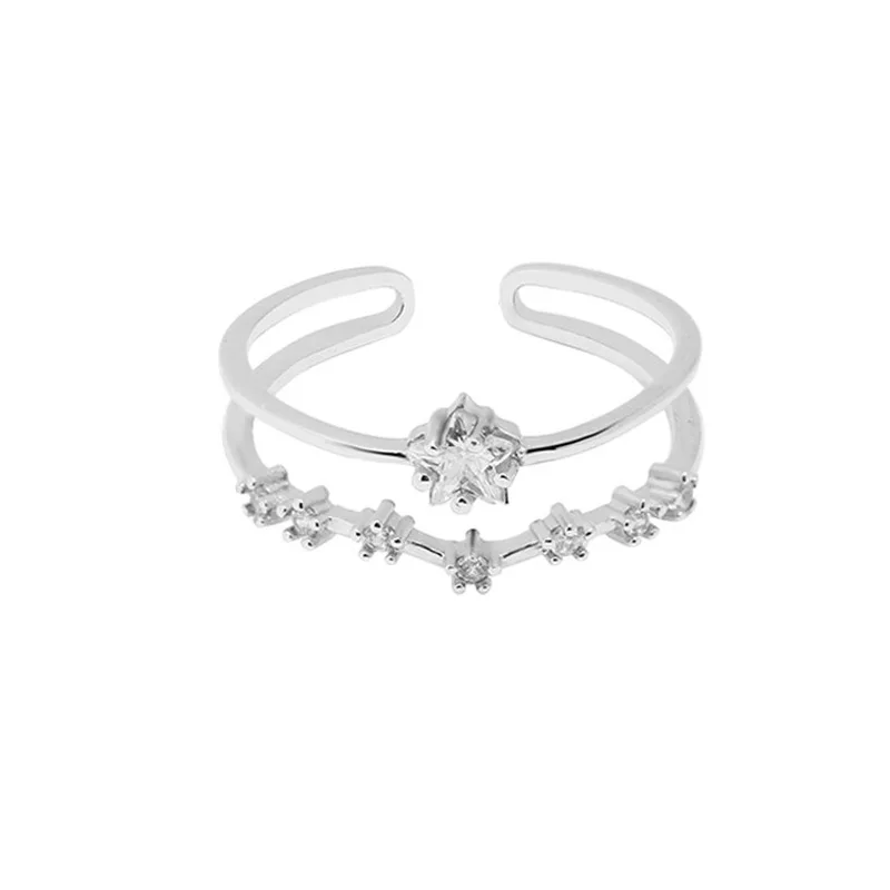 

Delicate Jewelry Metal Ring Double Row Simplicity Hot Selling High Quality Zircon Finger Ring For Celebration Gifts