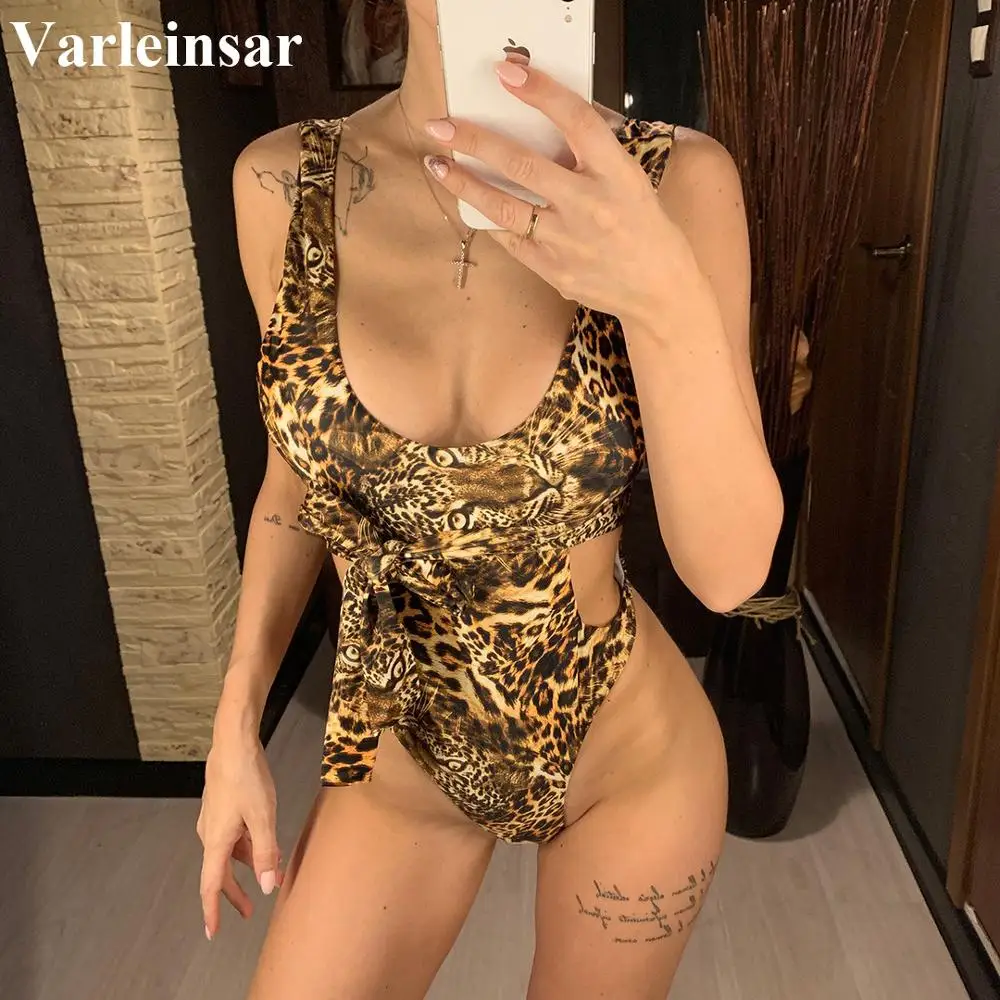 Новинка 2020 сексуальный цельный купальник леопардовой расцветки с узкими