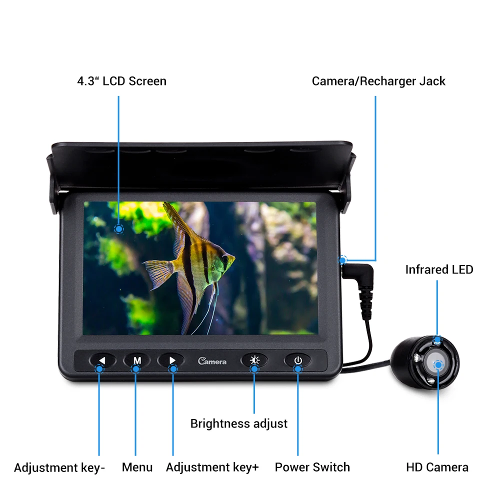 Eyoyo 15 м подводная камера для рыбалки 4," ЖК-монитор рыболокатор 1000TVL 120 градусов видеокамера зимняя ледовая Рыбалка