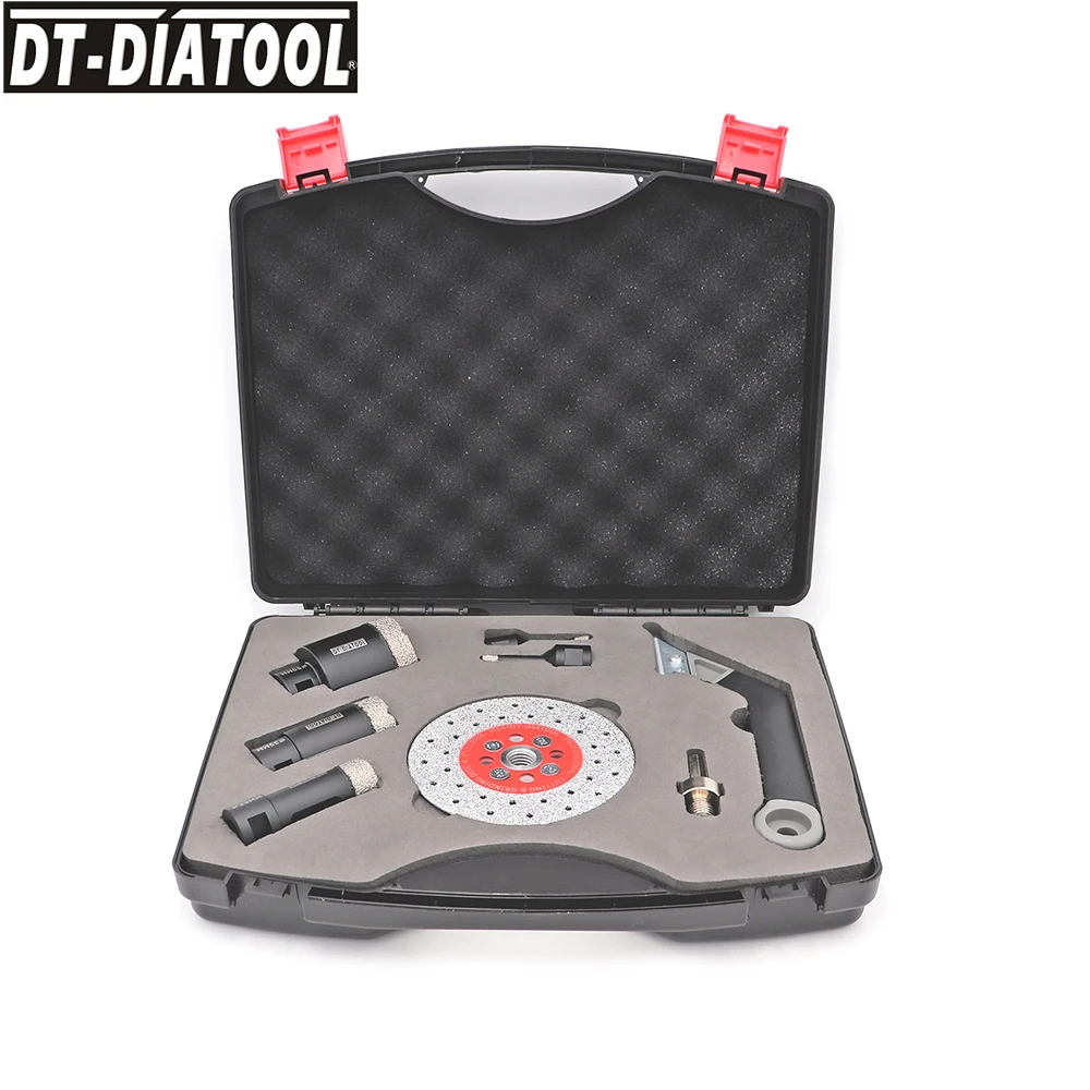 DT-DIATOOL 1set boxed Diamond Drill Core Bits Double Cutting Grinding Discs set for Porcelain Tile M14 thread Hole Saw Cutter |