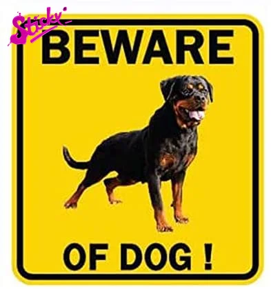 Наклейка Остерегайтесь собаки ротвейлера желтые знаки Предупреждение таблички