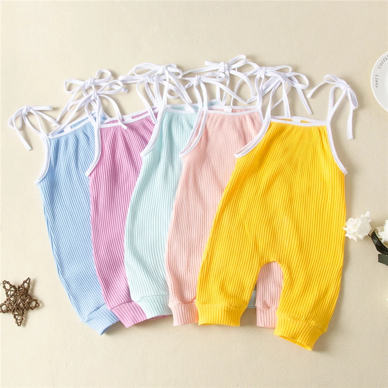 

Romper Solid color Newborn Toddler Kids Baby Girls boys Clothes Sling Sleeveless Summer Cotton Jumpsuit