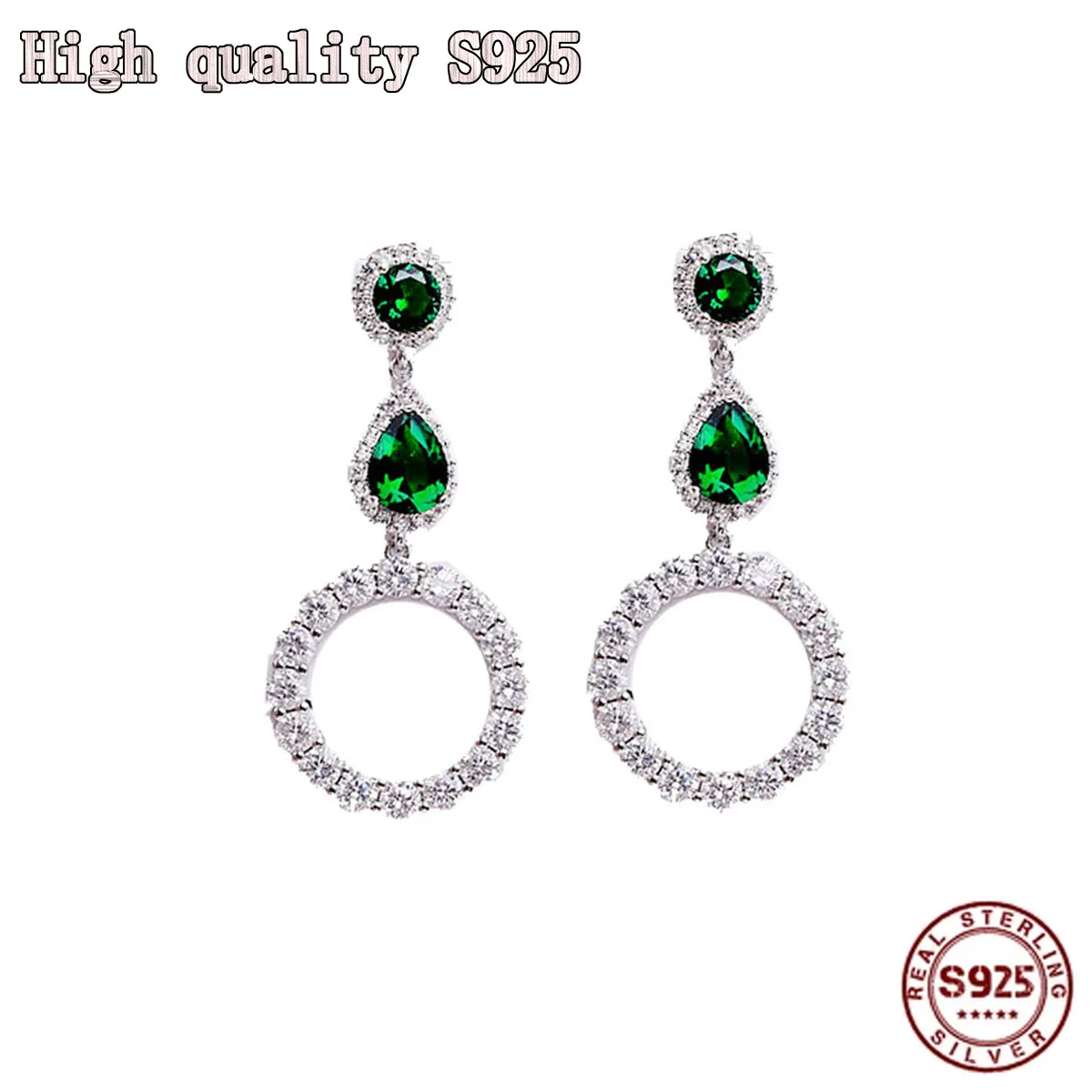 

S925 Silver Needle Fine Fashion Jewelry Zircon Water Drop Circle Long Earrings Earrings Women's Temperament All-match Jewelry