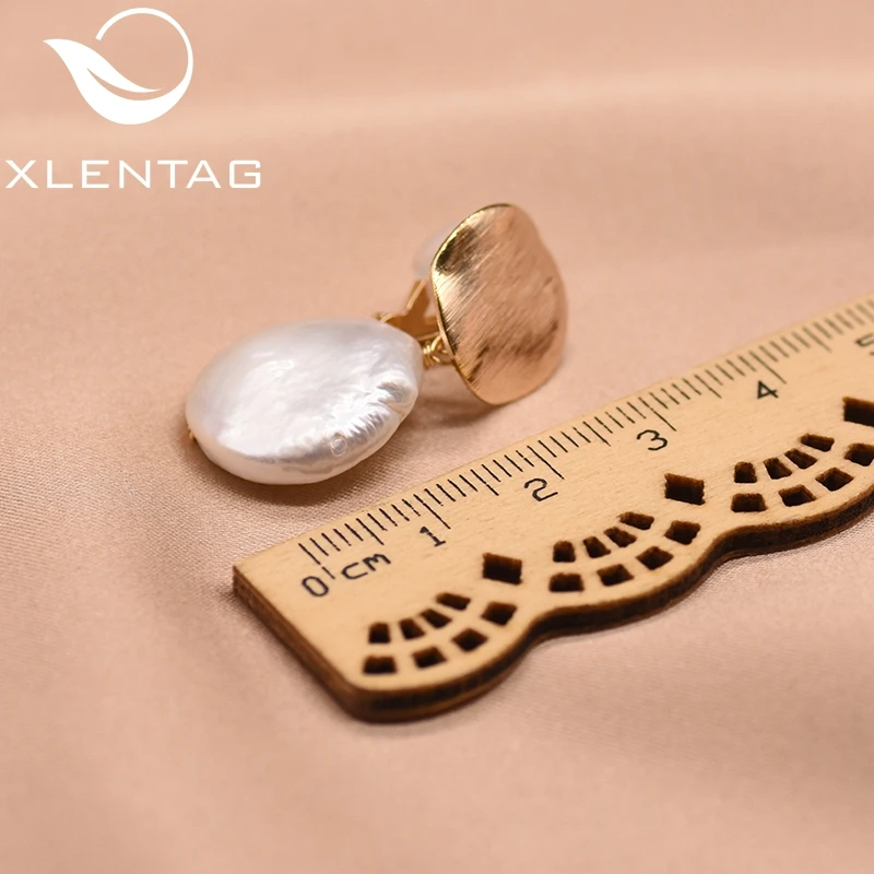 XlentAg Natural Round Flat Baroque Pearl Geometric Earrings For Women Ear Clip Jewellery Pendientes Mujer Moda GE0783