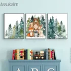 Лесной Животные Wall Art Холст Картины детская художественный принт лиса постер с изображением медведя Nordic Плакаты и принтами Детская комната украшения