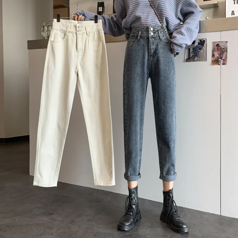 

Smoke Pipe Jeans Women's Autumn and Winter 2021 New High Waist Slimming and Straight Baggy Pants Harem Pants Cropped Pants Kio