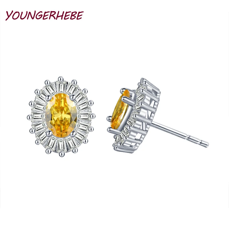 YOUNGERHEBE Роскошные серьги кубический циркон желтый основной камень овальной