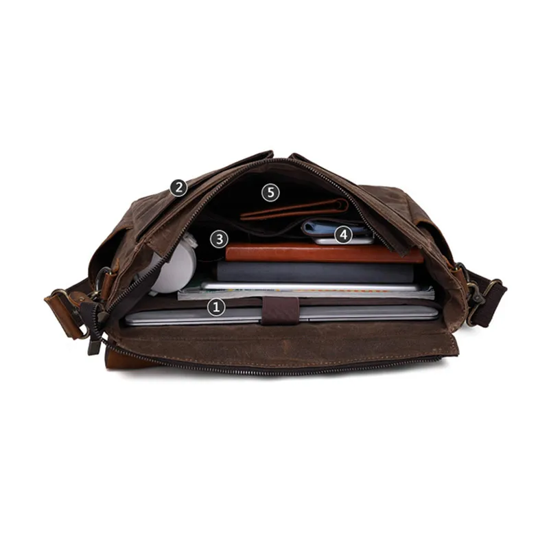 vintage men waterproof canvas handbags brand large office flap genuine leather messenger bag male crossbody shoulder bag satchel free global shipping