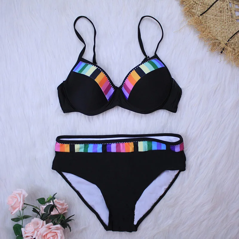

2020 New Patchwork swimwear women bikinis Push up Two piece Bathing suit Underwire Split Sweamwear sexy Summer Beachwear biquini