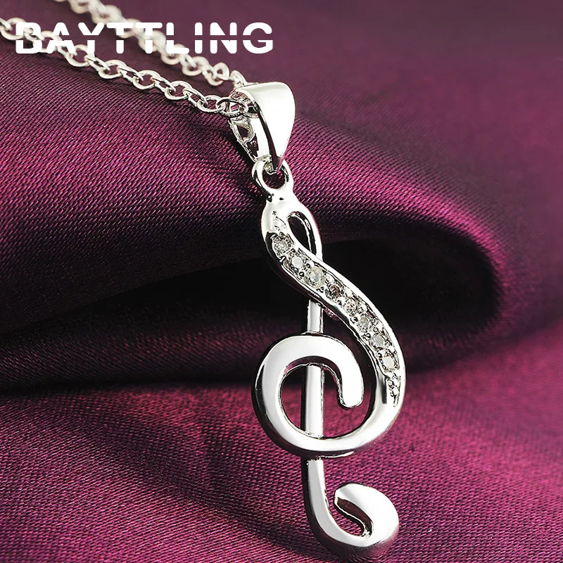 

BAYTTLING Silver Color 18 Inch Musical Note Zircon Pendant Necklace For Woman Fashion Glamour Party Engagement Jewelry