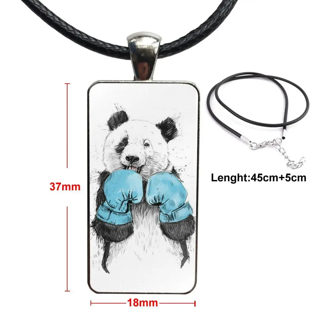 

For Unisex Jewelry With Steel Plated Glass Cabochon Choker Long Pendant Rectangle Necklace Bear Panda I Love Being With You