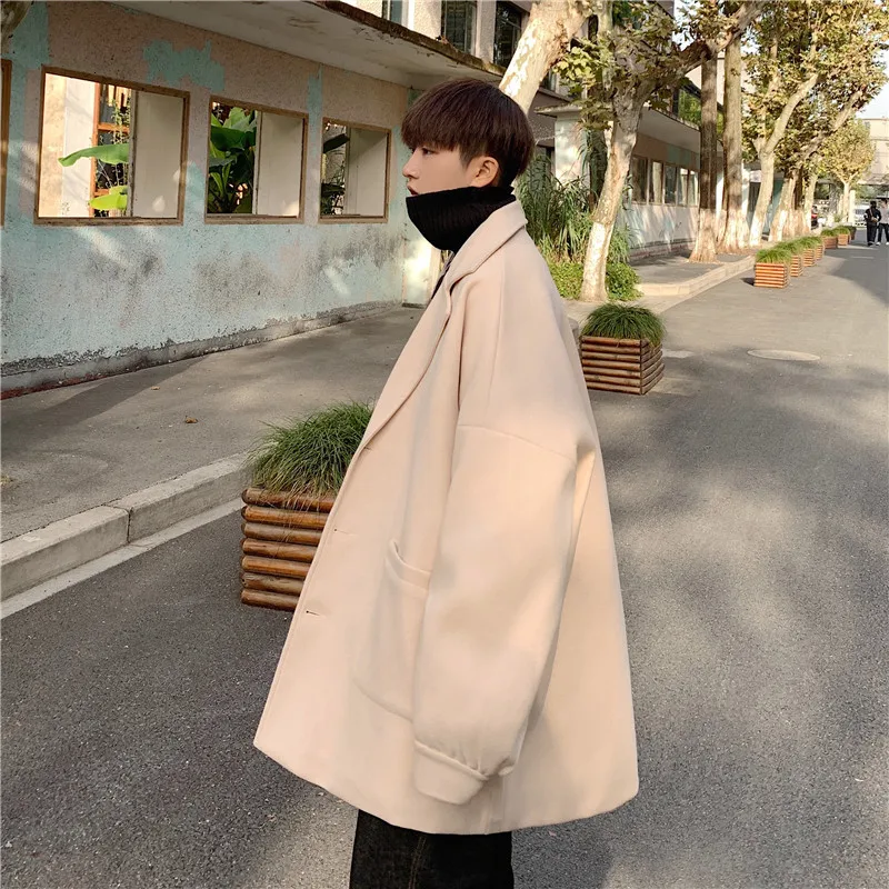 Зимнее мужское шерстяное пальто свободное кашемировое длинное ветровка