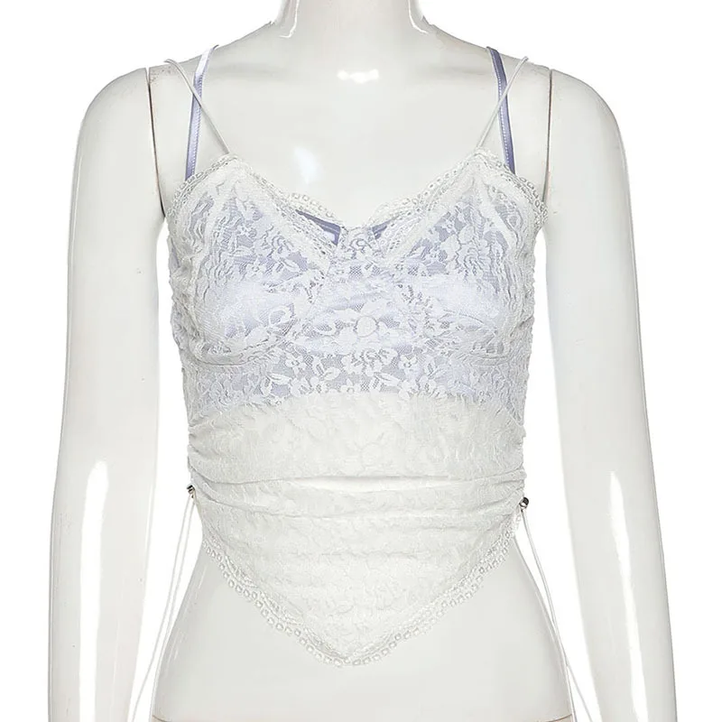 

Ladies Sexy See Through Lace Double Layers Camisole Party Club Women's Top Bodycon Black White Crop Tank Summer Clothing