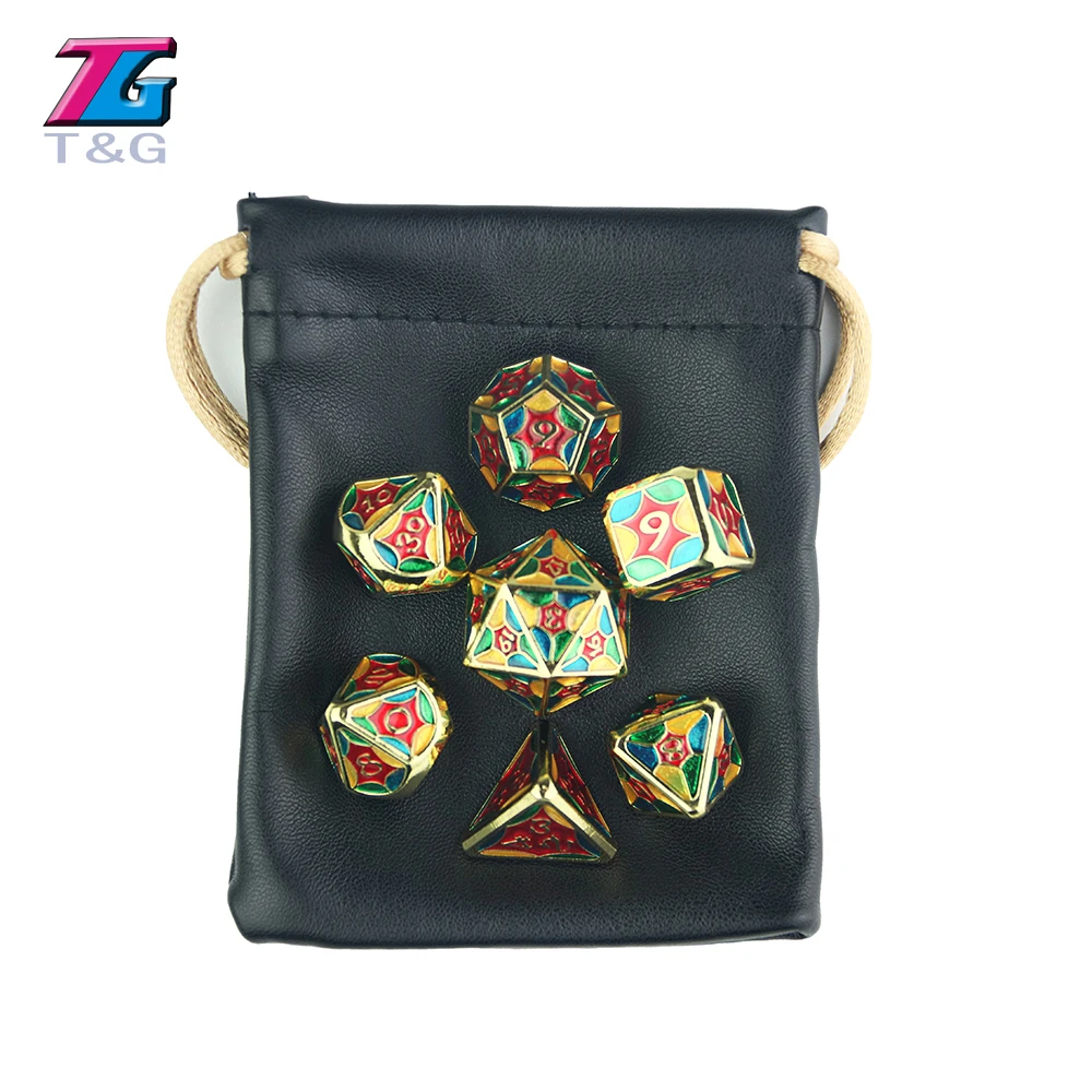 DND набор металлических игральных костей 7 шт. многогранный куб с кожаной сумкой