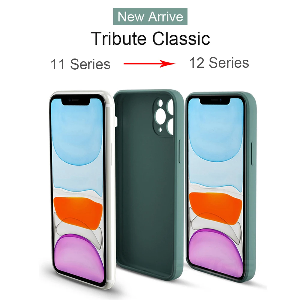 Luxury Orignal Square Frame Liquid Silicone Soft Case For iPhone 11 12 Pro Max Mini X Xs Xr 7 8 6s Plus SE 2020 Shockproof Cover | Мобильные