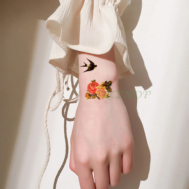 Waterproof Temporary Tattoo Sticker Beautiful Flower Rose Butterfly Bird Fake Tatto Flash Tatoo Wrist Foot Hand for Girl Women | Красота и