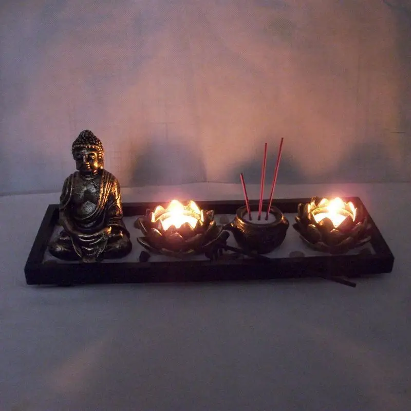 

Zen Garden Buddha Statue Ornaments Candle Tray Tealight Candlestick Holders Decorative Accessories Home Decorations Figurines