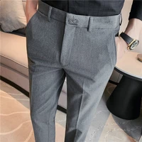 autumn crown embroidery business dress pants mens high quality office social trousers solid color slim wedding groom suit pant