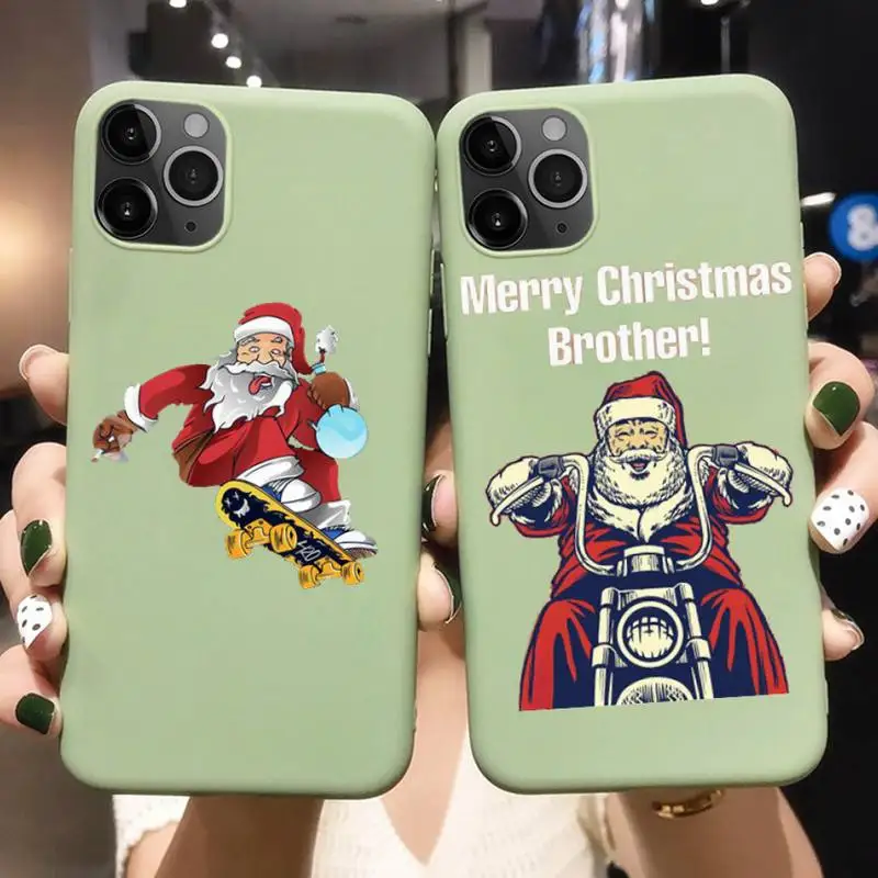 

Funny Santa Claus Motorcycle Merry Christmas Phone Case For Iphone 6 6s 7 8 Plus XR X XSmax 11 12 Pro Candy Green Silicone Cover