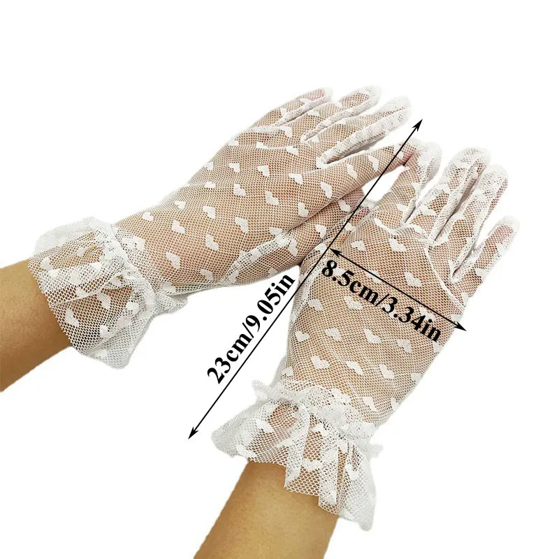 

Bride Wedding Gloves Simple Short Summer Mesh Thin Section Gloves Ruffled Lace Gauze Heart-shaped Sexy Tulle Full Finger Mittens