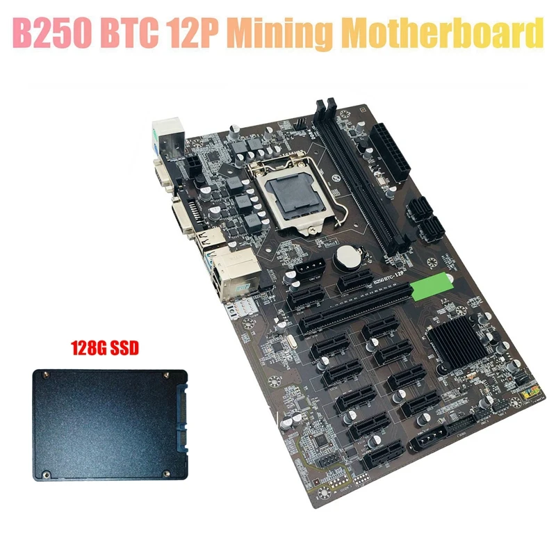 

Материнская плата для майнинга B250 BTC с 128G SSD LGA 1151 DDR4 12X, слот для графической карты SATA3.0 USB3.0 для майнинга BTC
