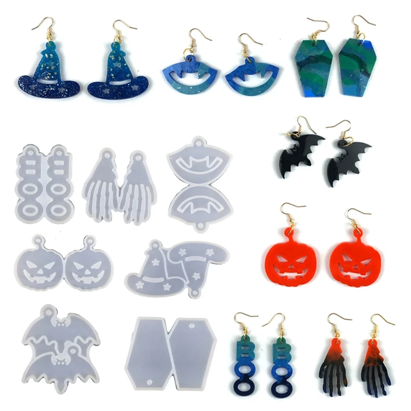 

Halloween Valentine's Earrings Epoxy Resin Mold Ear Drop Dangle Pendant Silicone Mould DIY Crafts Jewelry Necklace Casting Tool