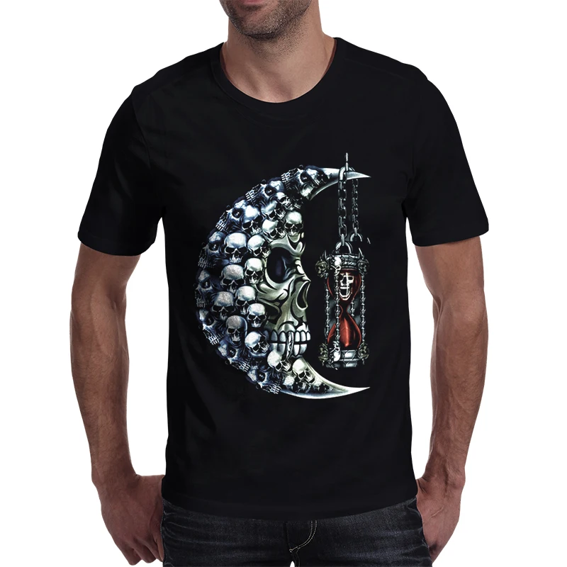Популярные мужские футболки качество луна череп Песок Часы печатных крутой для